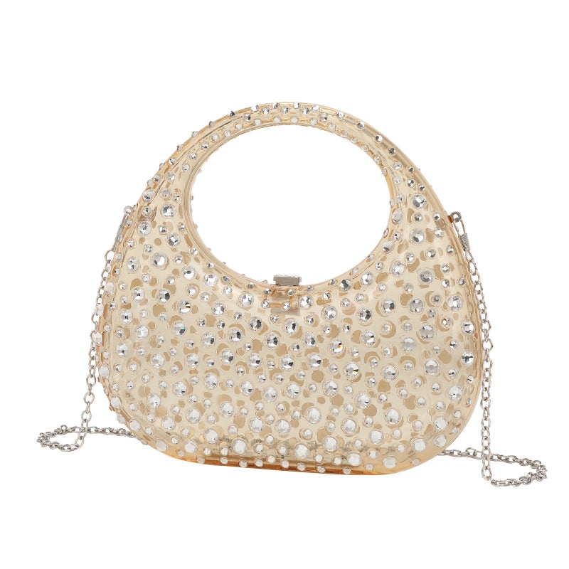 Women'S Ins Shiny Bling Diamond Evening Bag Transparent Acrylic Evening Bag Crescent Bag Clutch Bag - Image 3
